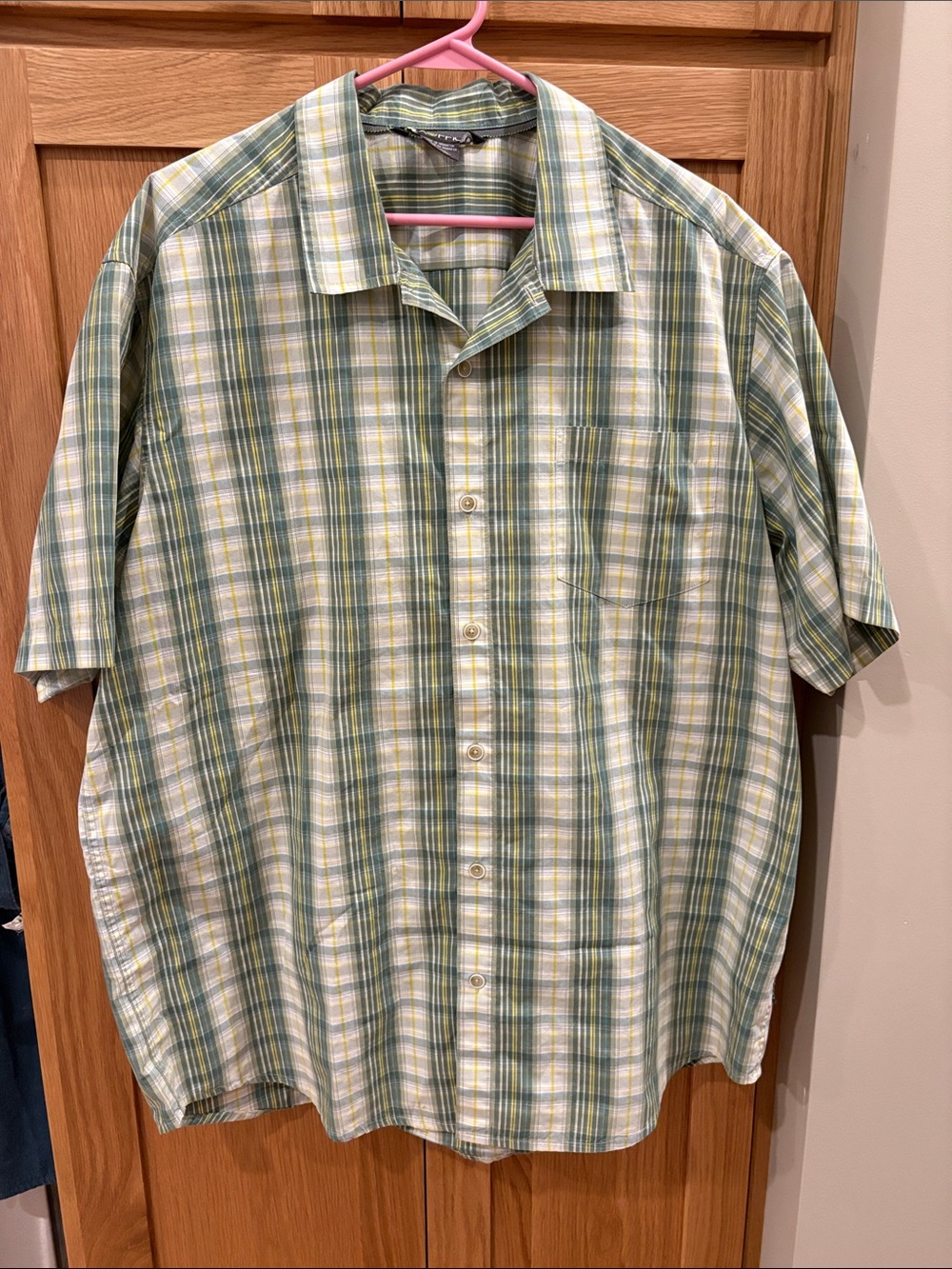 ExOfficio Green and White Plaid Men’s 2XL Short-Sleeve Button-Down Shirt